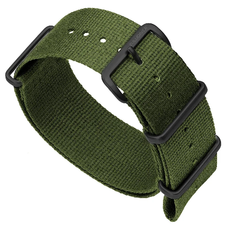 1973 British Military Watch Strap: CADET - Army Green, IP Black