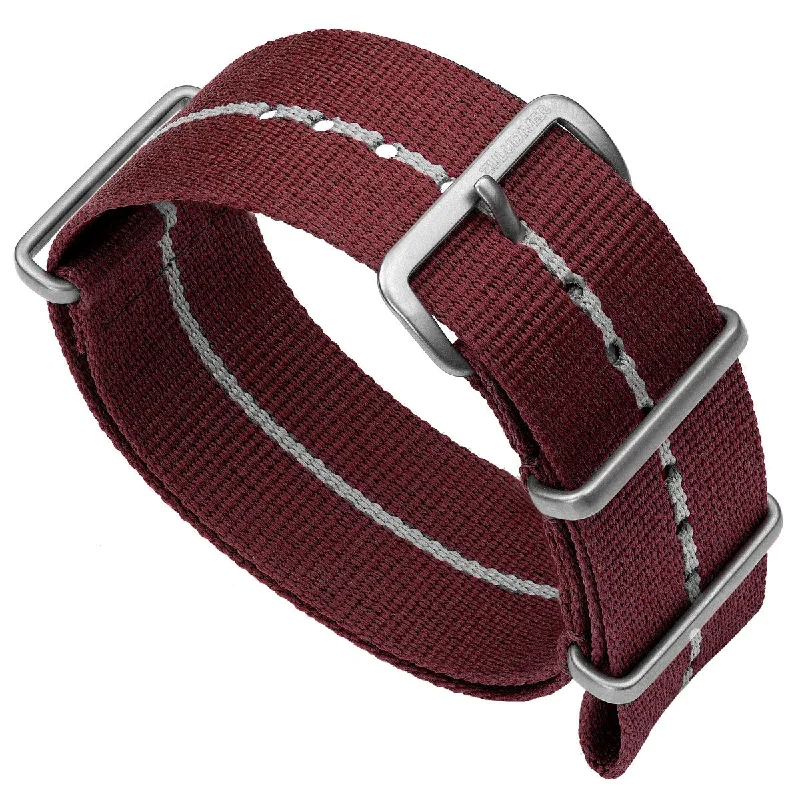 1973 British Military Watch Strap: CADET Marine Nationale - Burgundy, White Stripe