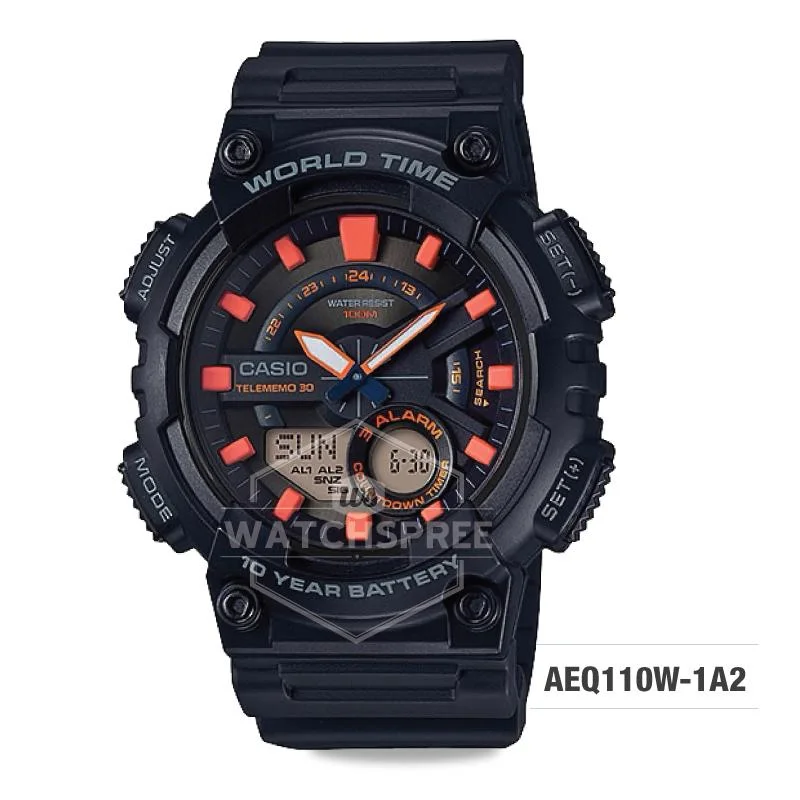 Casio Men's Standard Analog Digital Black Resin Band Watch AEQ110W-1A2 AEQ-110W-1A2