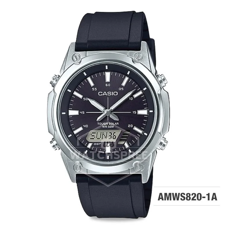 Casio Men's Standard Analog Digital Solar-Powered Black Resin Band Watch AMWS820-1A AMW-S820-1A