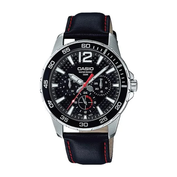 Casio Men's Marine Sports Diver Look Black Leather Strap Watch MTD330L-1A MTD-330L-1A