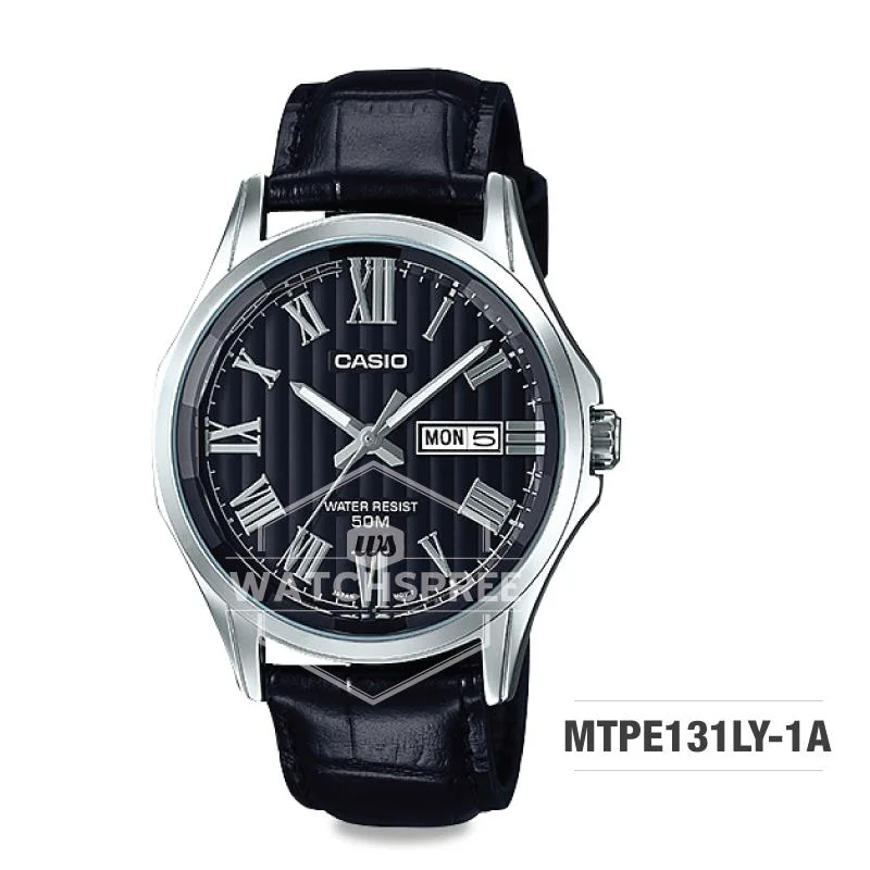 Casio Men's Analog Black Leather Strap Watch MTPE131LY-1A