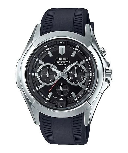 Casio Men's Standard Analog Black Resin Band Watch MTPE204-1A MTP-E204-1A