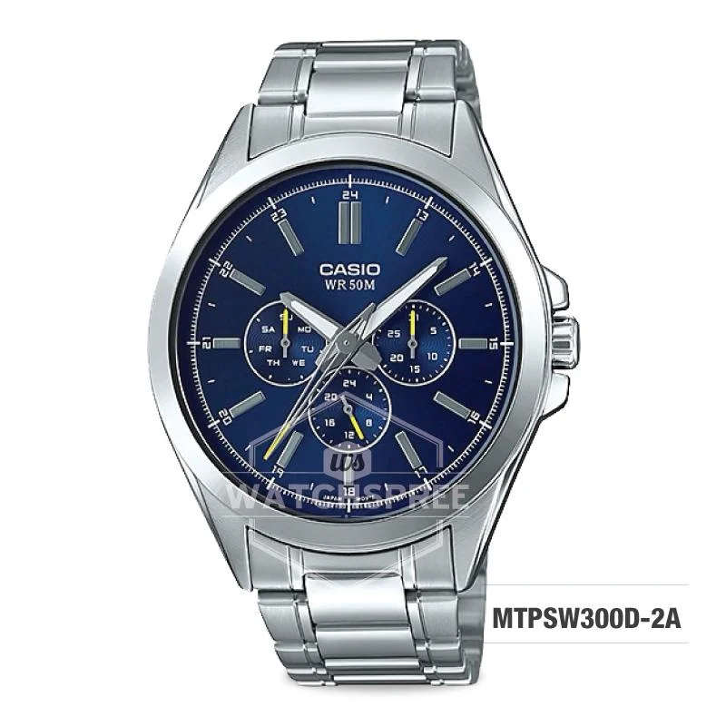 Casio Men's Multi-Hands Series Silver Stainless Steel Band Watch MTPSW300D-2A MTP-SW300D-2A