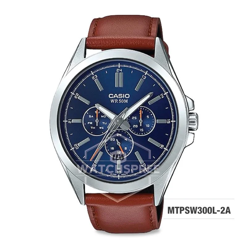 Casio Men's Multi-Hands Series Brown Genuine Leather Band Watch MTPSW300L-2A MTP-SW300L-2A