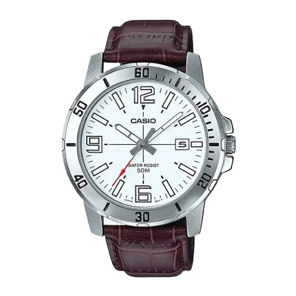 Casio Men's Diver Look Dark Brown Leather Strap Watch MTPVD01L-7B MTP-VD01L-7B