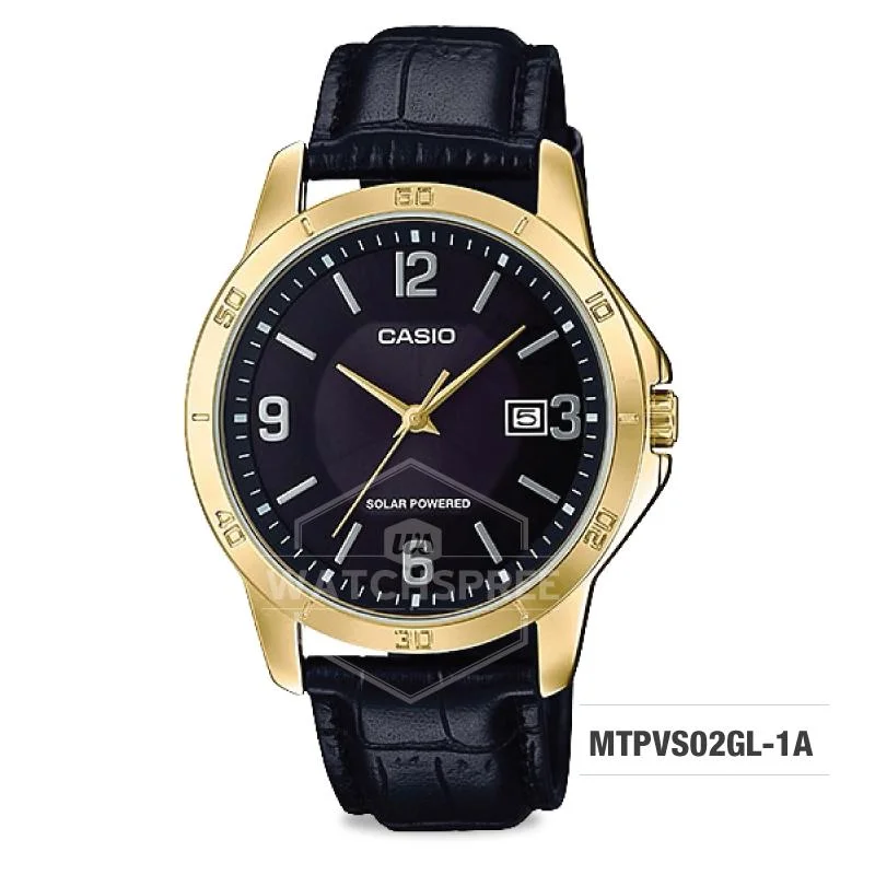 Casio Men's Standard Analog Solar-Powered Black Leather Strap Watch MTPVS02GL-1A MTP-VS02GL-1A