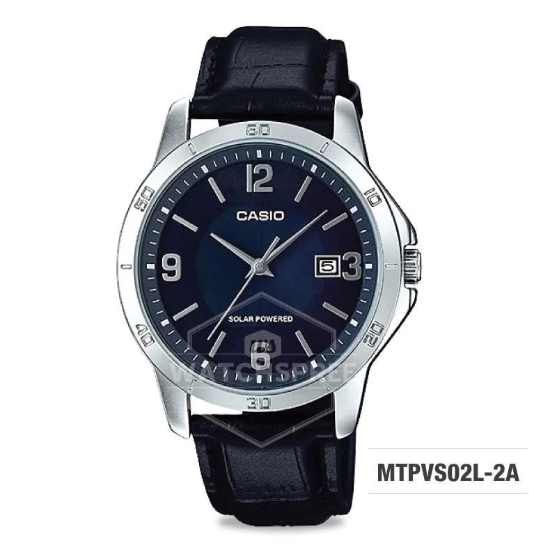 Casio Men's Solar Powered Black Leather Strap Watch MTPVS02L-2A MTP-VS02L-2A