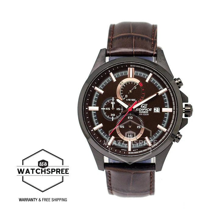 Casio Edifice Chronograph Dark Brown Leather Strap Watch EFV520BL-5A