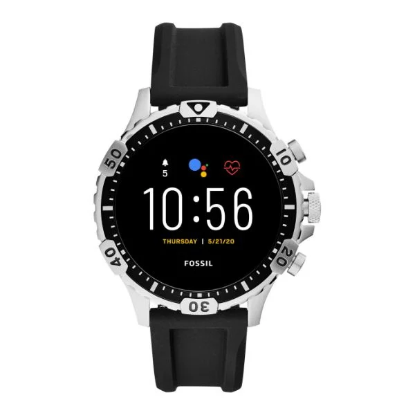 Fossil Gen 5 (46mm, Black) Garrett Silicone Touchscreen Men's Smartwatch with Speaker, Heart Rate, GPS, Music Storage and Smartphone Notifications Digital Dial Watch-FTW4041