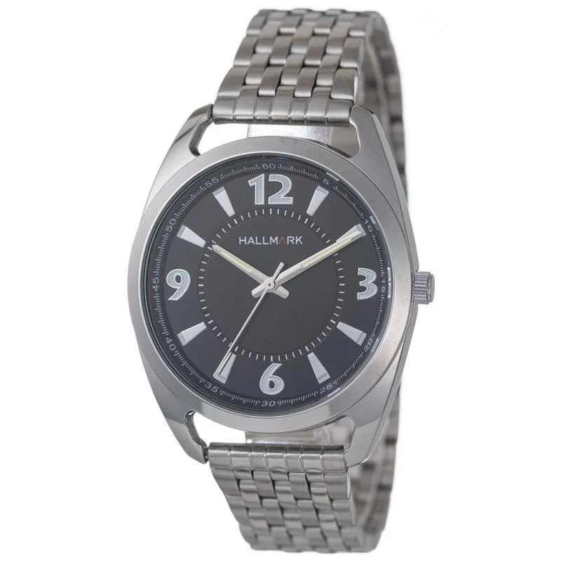 Hallmark Gents Silver Bracelet Black Dial Watch