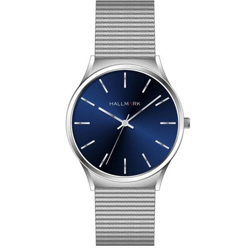 Hallmark Gents Silver Mesh Blue Dial Watch