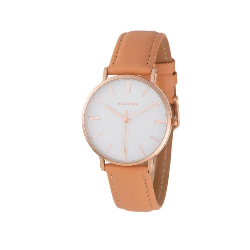 Hallmark Ladies Leather Nude Strap White Dial Watch