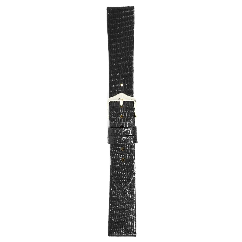 Hirsch Watch Lizard 18mm Long Black Leather Strap