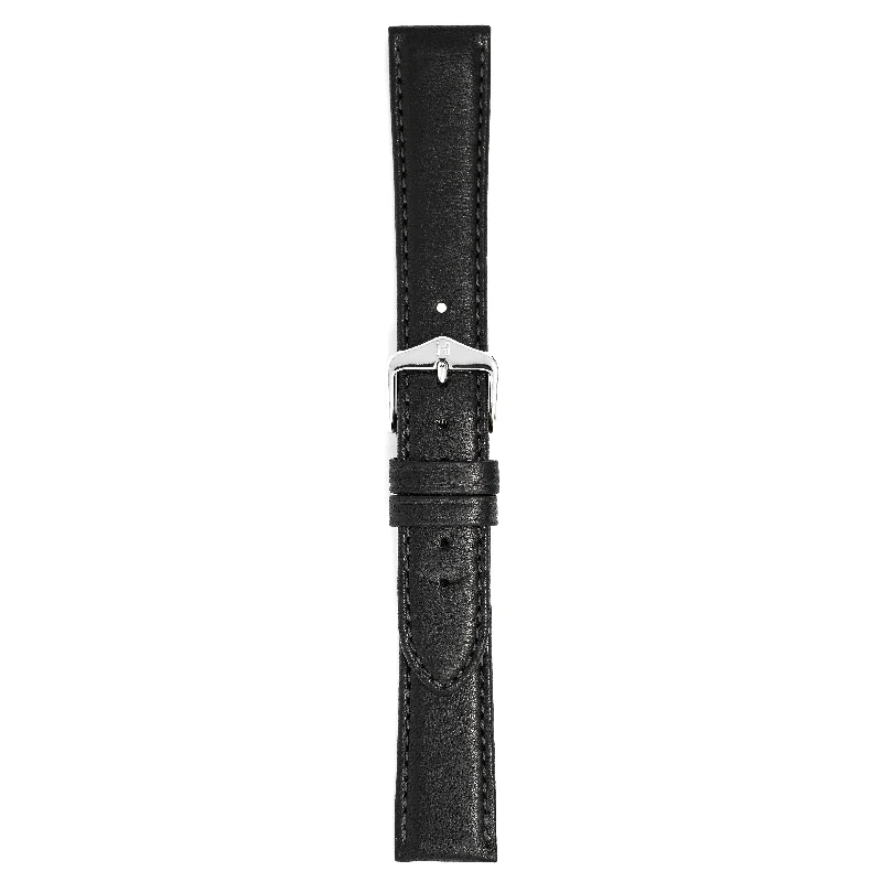 Hirsch Watch Merino 18mm Long Black Leather Strap