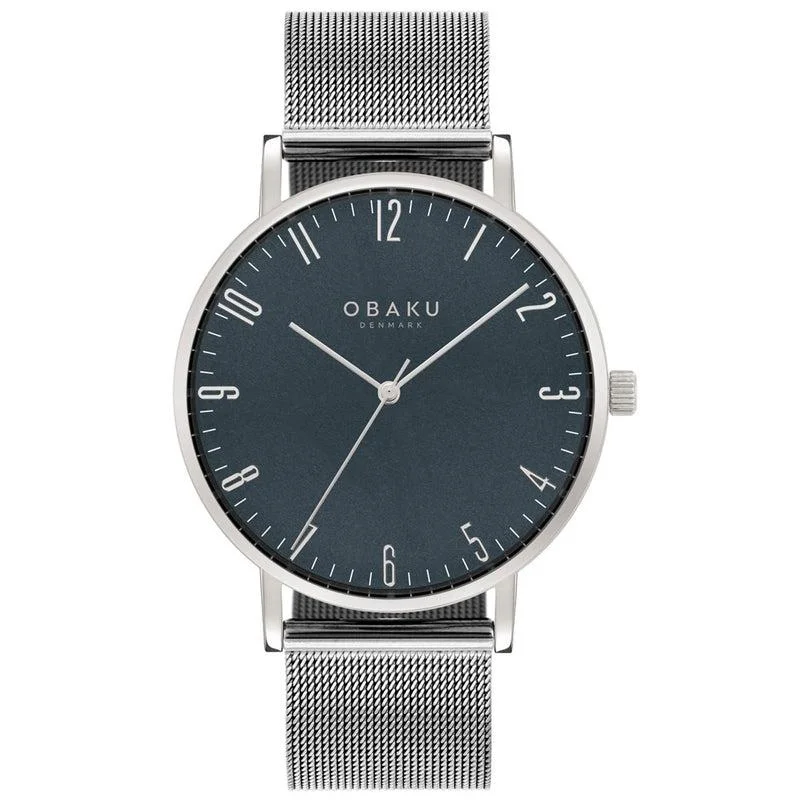 Obaku Brink-Cyan Gents 3 Hands Mesh Strap V248GXCLMC