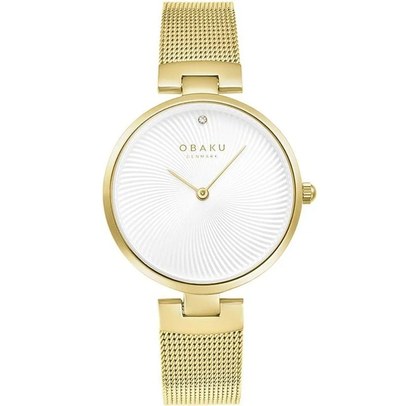 Obaku Diamant-Gold White Dial Gold Mesh Strap Lds V256LXGIMG