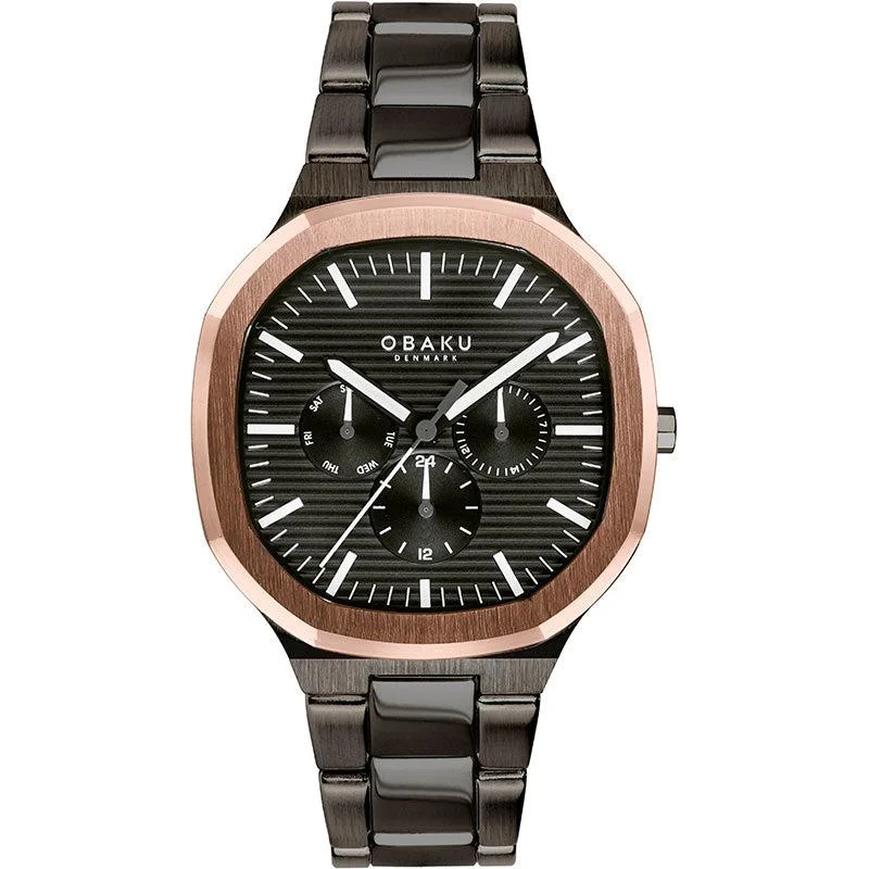 Obaku ILD Dark Black Rose Gold 42mm Watch - V275GMMBSB