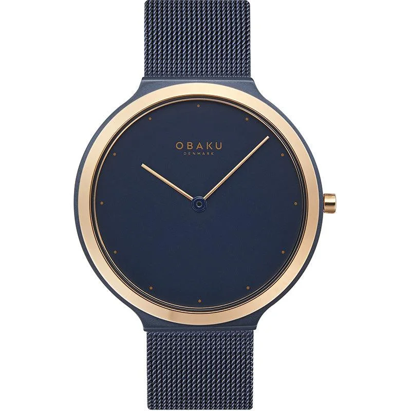 Obaku Satin Ocean Blue Rose Gold 40mm Watch - V269GXSLML