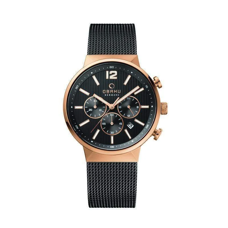 Obaku Storm-Night Rg Black Mesh Chronograph Watch V180GCVBMB