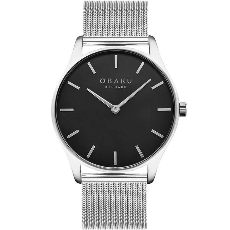 Obaku Tang-Onyx Gents Silver Mesh Strap Black Dial V260GXCBMC