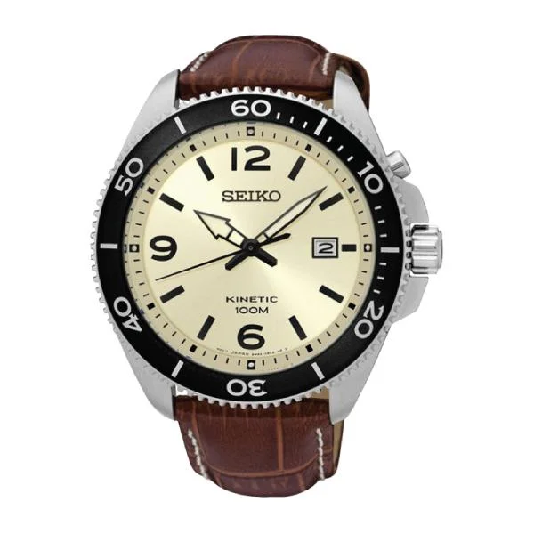 Seiko Men's Kinetic Brown Calf Leather Strap Watch SKA749P1