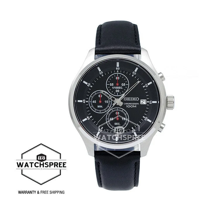 Seiko Chronograph Black Leather Strap Watch SKS539P2