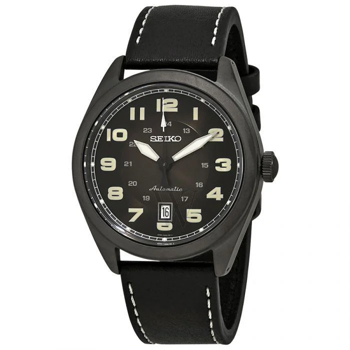 Seiko Men's Automatic Black Leather Strap Watch SRPC89K1