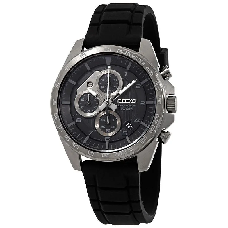 Seiko Men's Chronograph Black Silicone Strap Watch SSB327P1