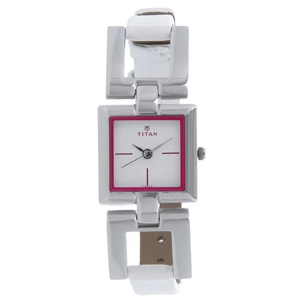 Titan Quartz Analog White Dial Leather Strap Watch for Women 2484sl02