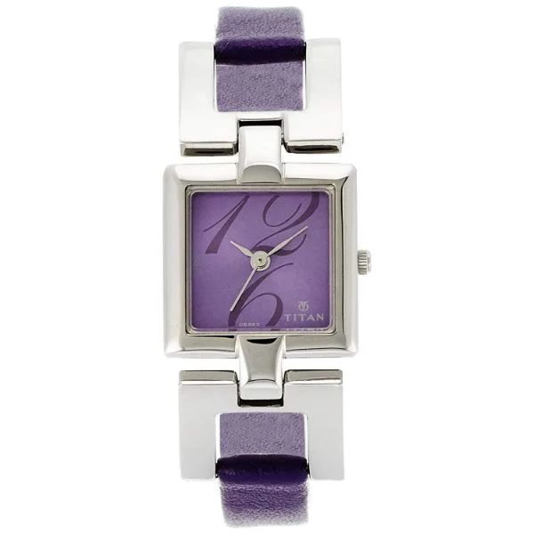 Titan Quartz Analog Purple Dial Leather Strap Watch for Women 2484sl03