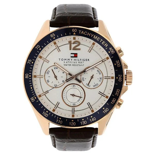 Tommy Hilfiger Quartz Chronograph White Dial Leather Strap Watch for Men neth1791118w