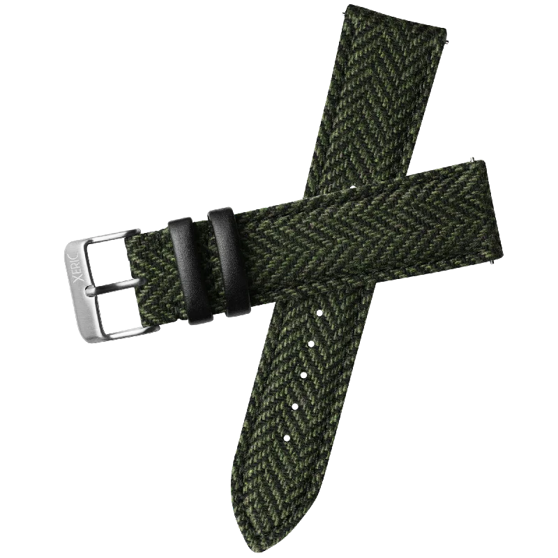 Xeric 20mm Herringbone Tweed Green Strap Silver Buckle