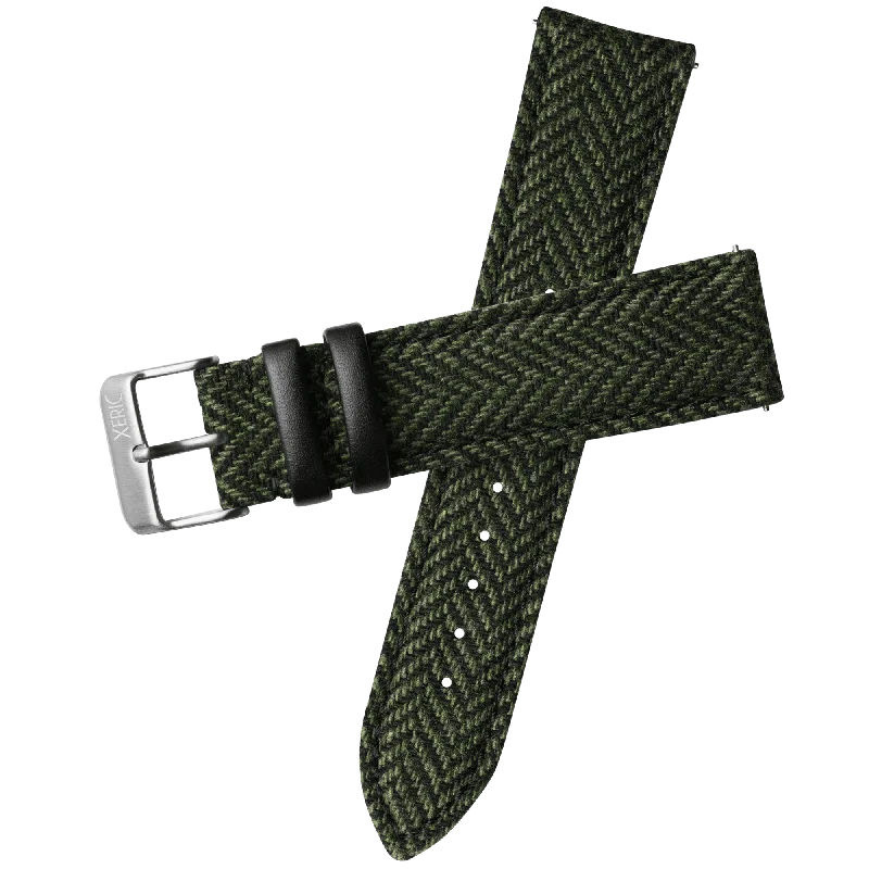 Xeric 22mm Herringbone Tweed Green Strap Silver Buckle