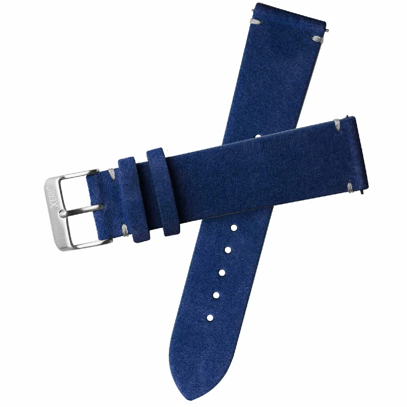 Xeric 22mm Italian Suede Blue Strap Silver Buckle