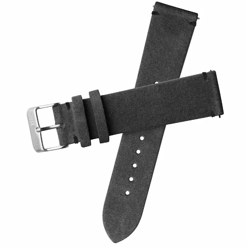 Xeric 22mm Italian Suede Charcoal Strap Silver Buckle