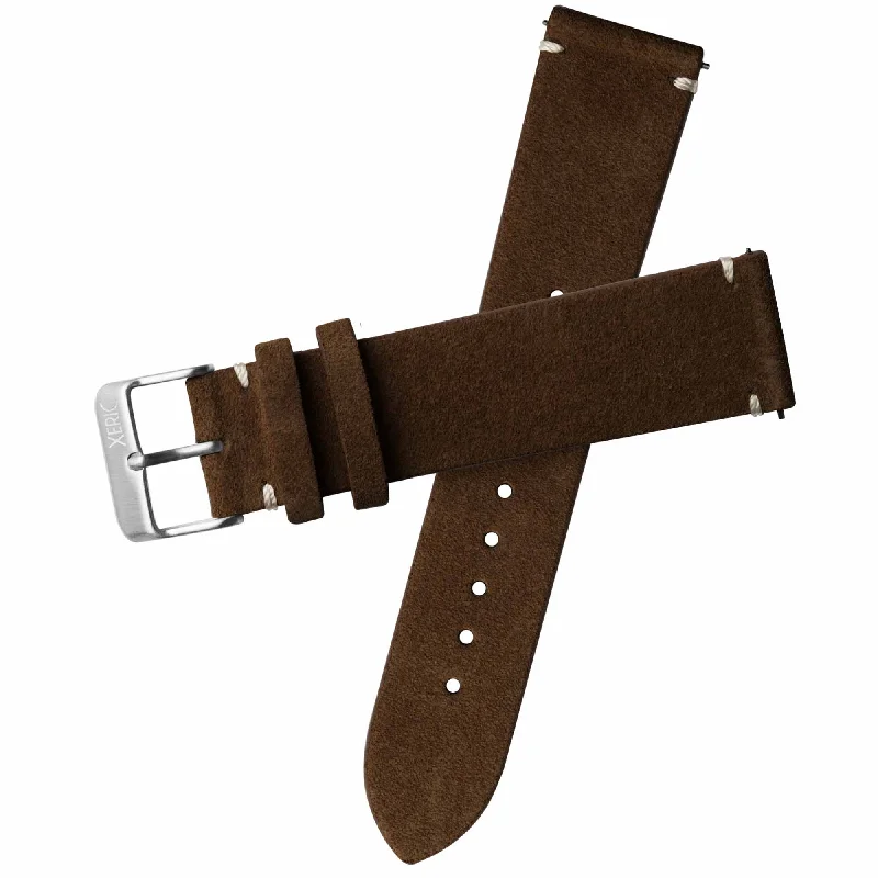 Xeric 22mm Italian Suede Dark Brown Strap Silver Buckle