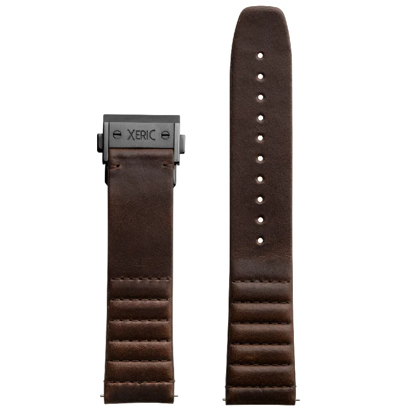 Xeric 22mm Ribbed Horween Leather Brown Strap with Gunmetal Deployant Clasp